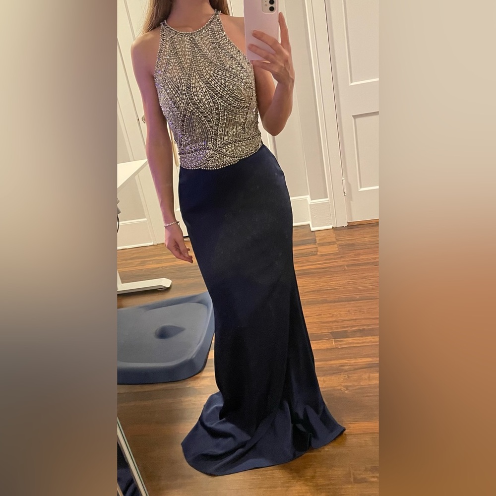 Navy blue evening gown with crystal top size XS